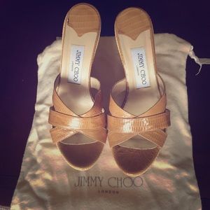 Jimmy Choo Wedge Sand Peggy Wedge Sandal.